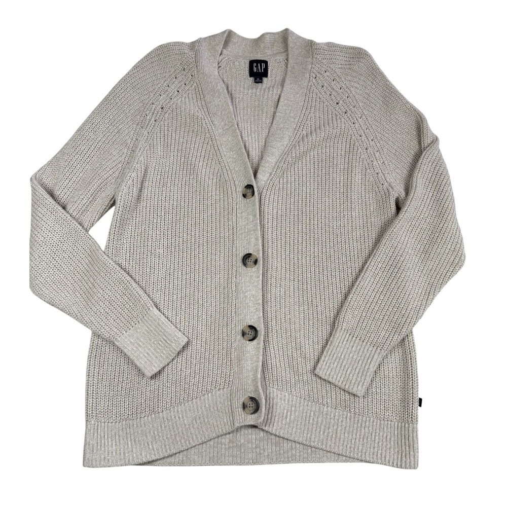 Gap Boyfriend Grandpa Chunky Knit Cardigan‎ XL Beige 100% Cotton 90s Grunge Y2K